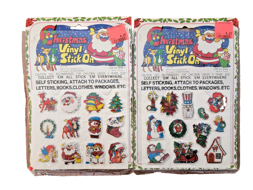 Vintage Christmas Vinyl Stick On Christmas Puffy Stickers - 2 packs
