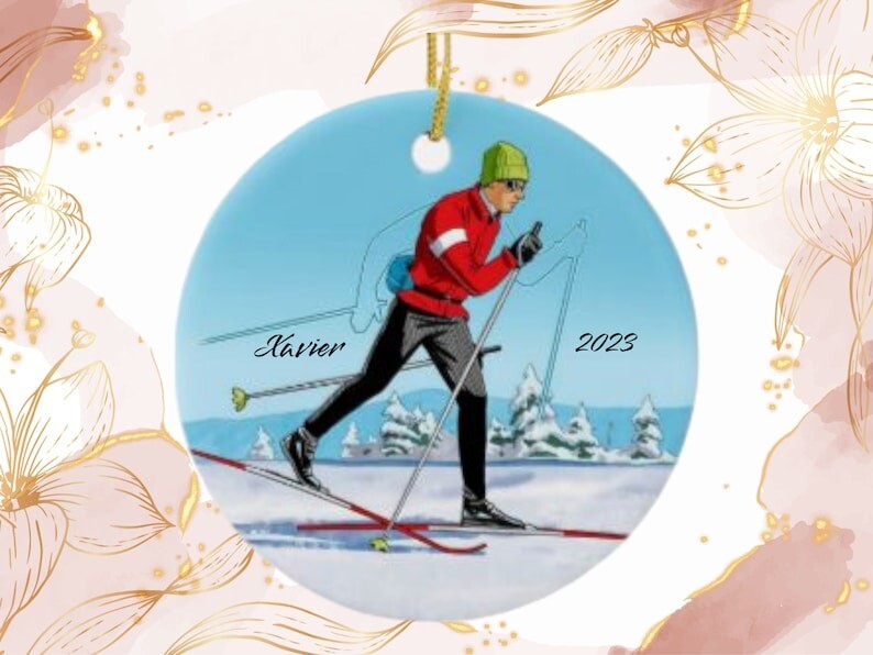 Skiing Christmas Ornament, Custom Skiing Ornament, Skiing Gift, Skiing Christ...