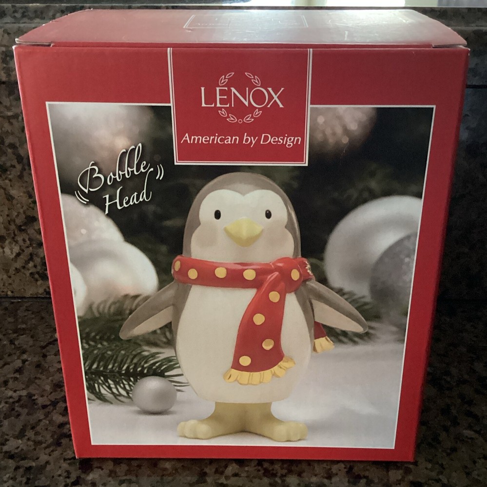Lenox Holiday NIB 6” Christmas Bobble Head Penguin With Scarf