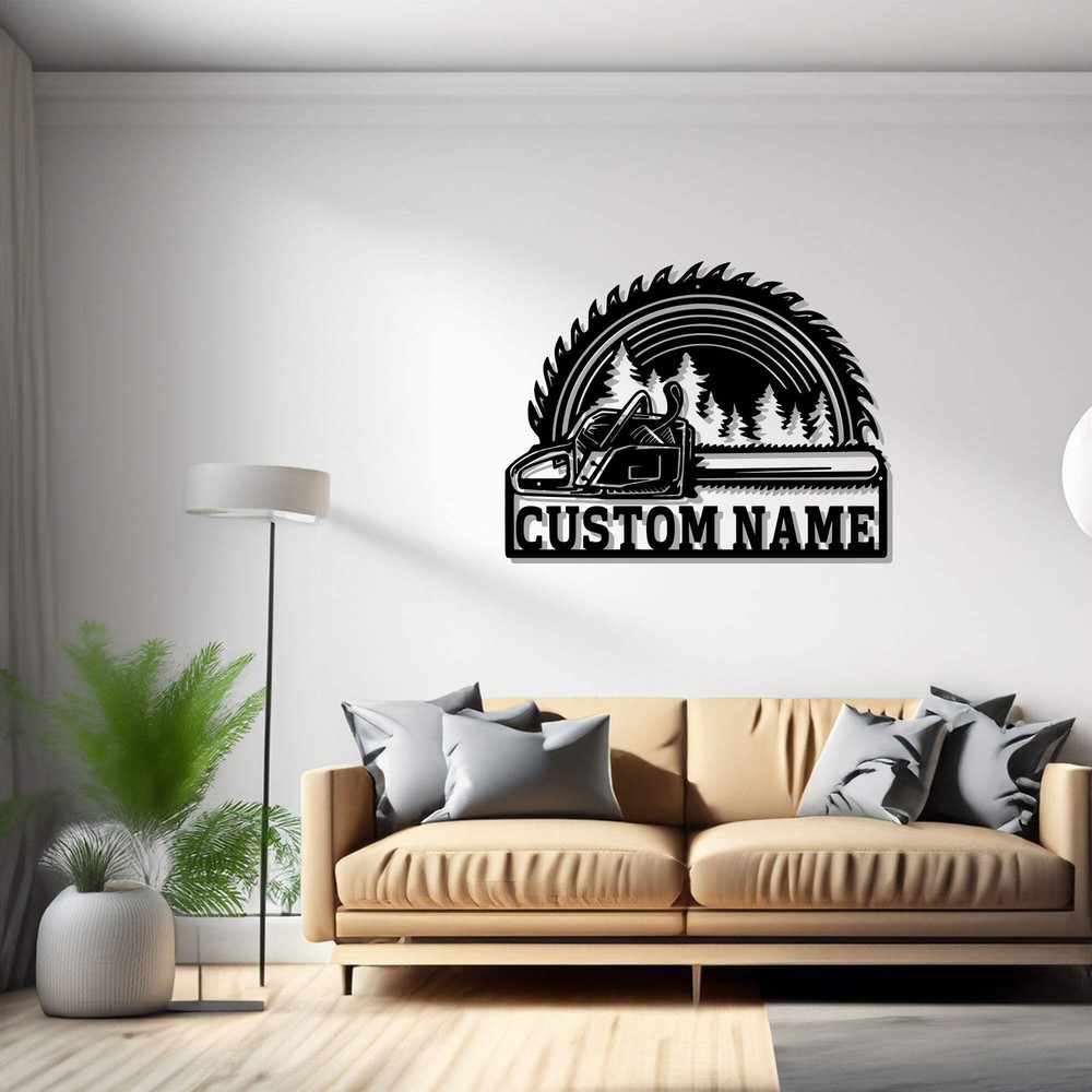 Custom Chainsaw Wood Metal Wall Art Personalized Woodworker Name Sign Decoration