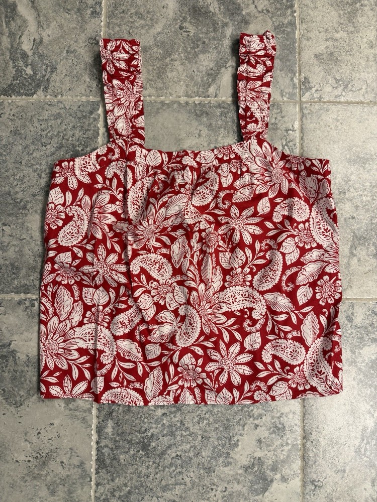 NWT Loft Women’s Red White Floral Paisley Sleeveless Blouse Top Size Medium