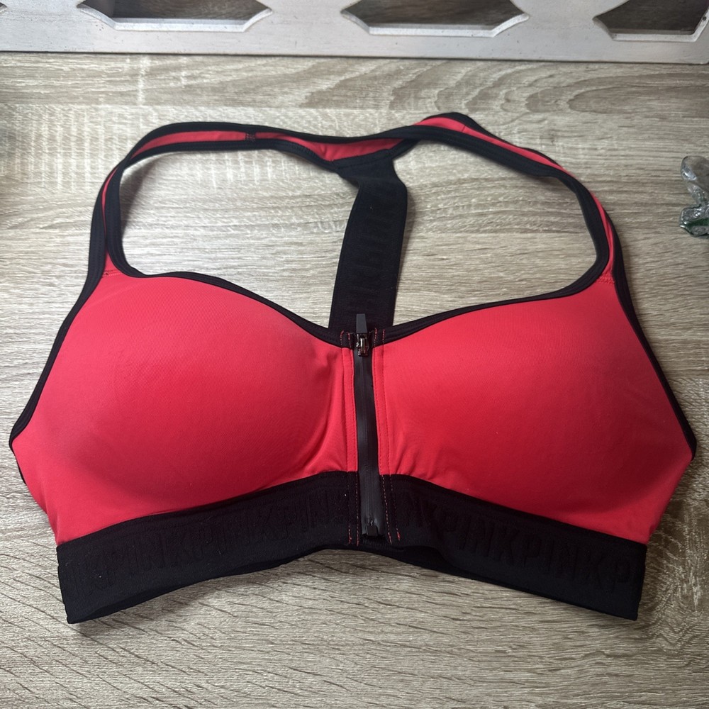 Pink By Victoria’s Secret, Ultimate Red And Black Sports Bra Size Medium ￼