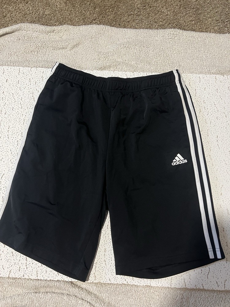 adidas Men's Athletic Shorts XL Black/White Striped Drawstring Elastic Waist