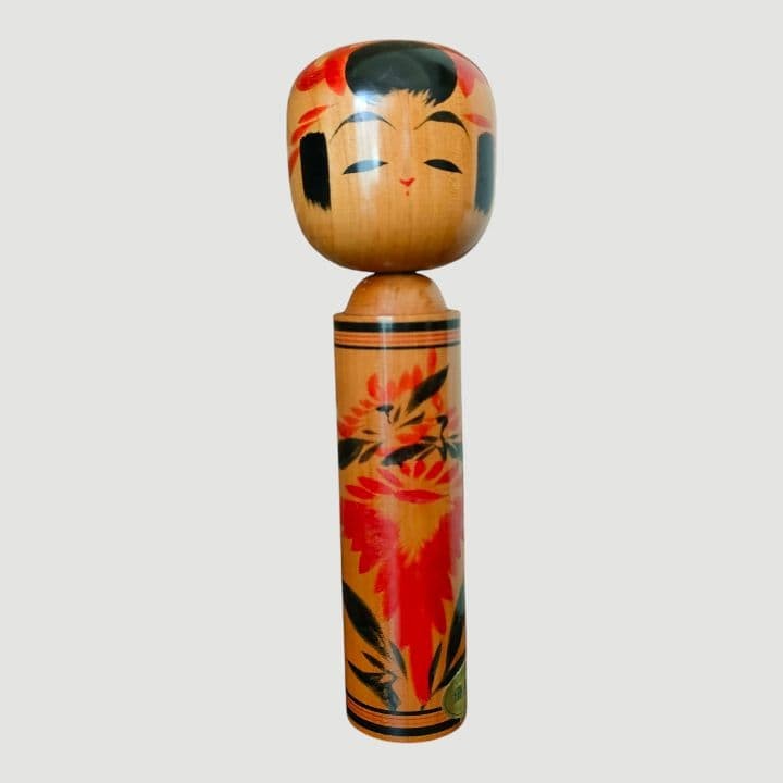Akira Oe Kokeshi Doll Chrysanthemum Pattern Traditional Craft Japan