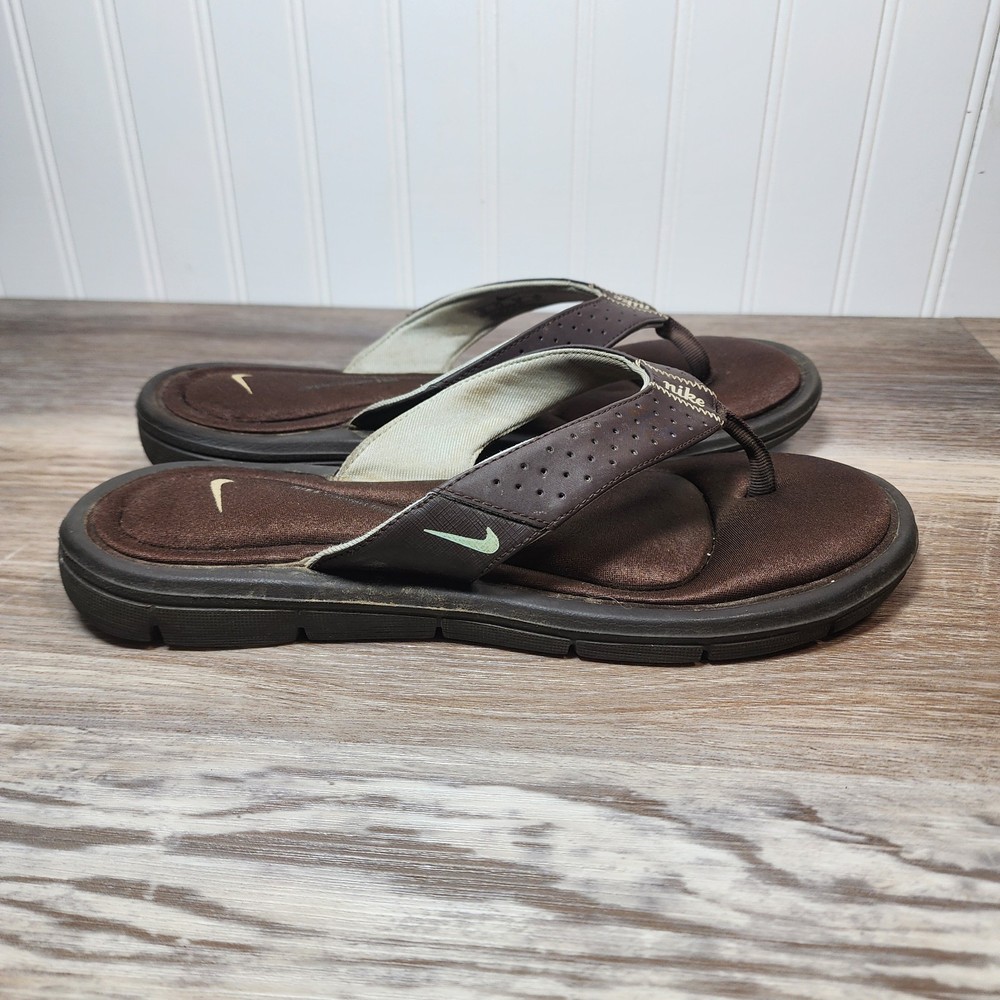 Nike Women Size 10 Comfort Footbed Brown Light Blue Flip Flop Sandals 354925-241