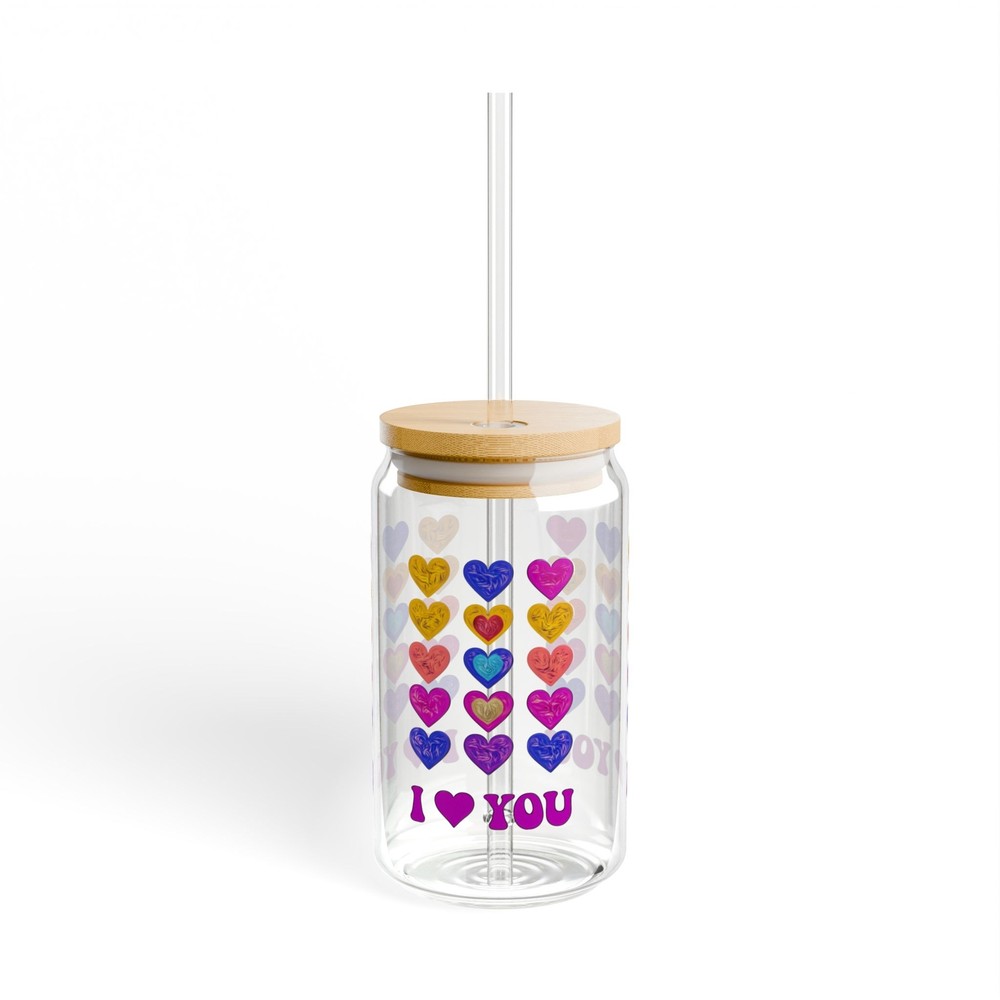 Sipper Glass, 16oz - 'I LOVE YOU' Glass, Romantic Gift, Anniversary Present,