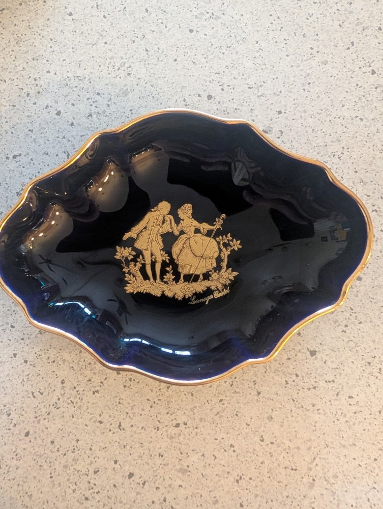 Limoges Castel France Blue /22K Gold Miniature Tray