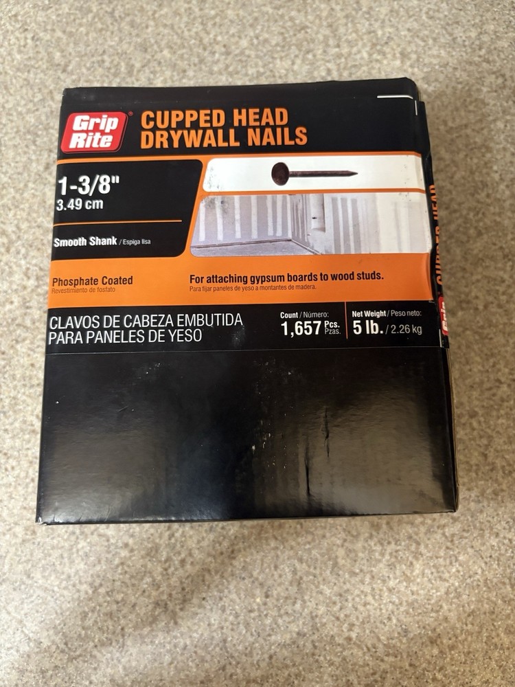 Cupped Head Drywall Nails 1-3/8 Inch 5 LB Box for Fastening