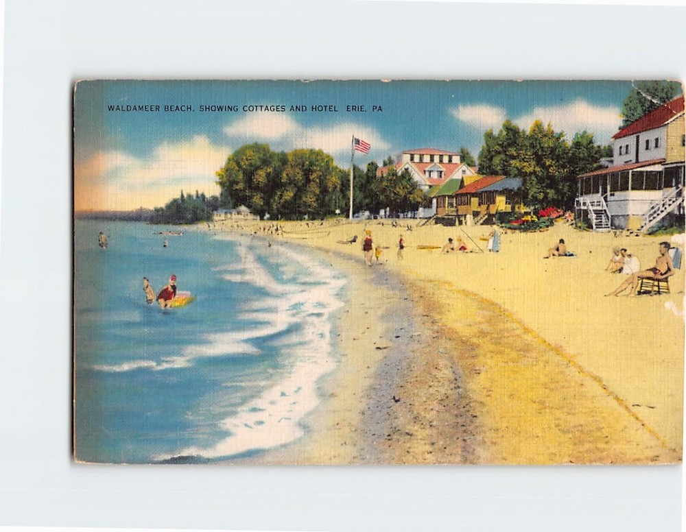 Postcard Waldameer Beach Showing Cottages And Hotel Erie Pennsylvania USA