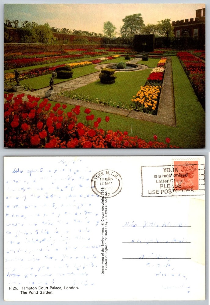 Hampton Court Palace Pond Garden London 1968 Vintage Postcard UK