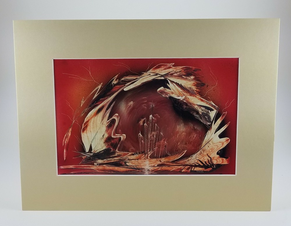 Original Abstract Dragon art encircling City with Mat board by Jason Girard.-image