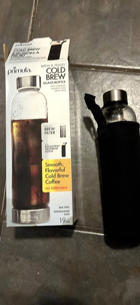 Primula Cold Brew Travel Bottle with Black Insulating Neoprene Sleeve - Clear