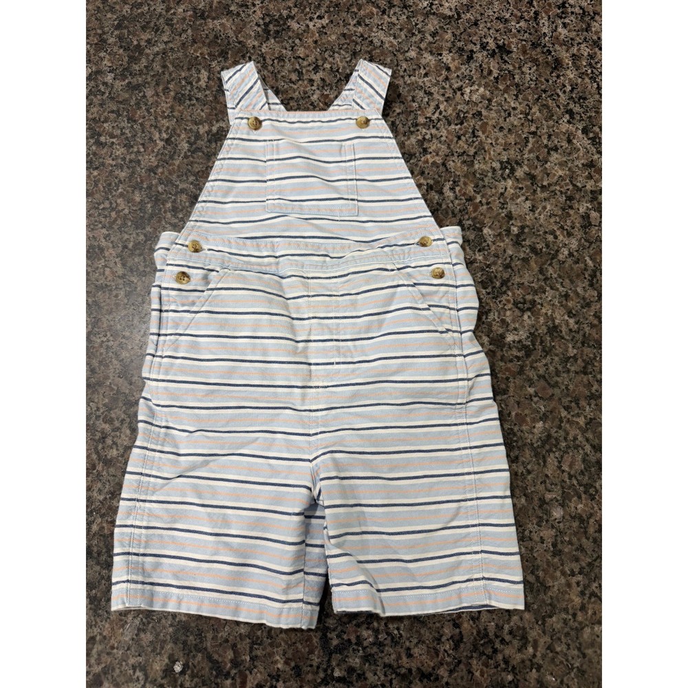 Janie and Jack Boys Blue White Orange Striped Cotton Shortall Overalls 2T
