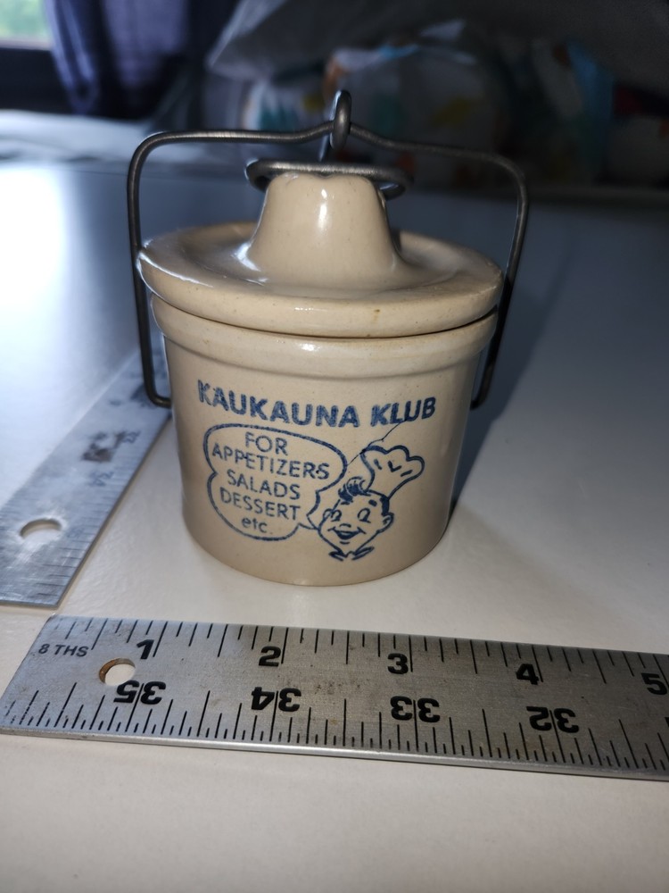 Vintage Kaukauna Klub | Stoneware Cheese Crock | Small | Wire Bail Lid | 3