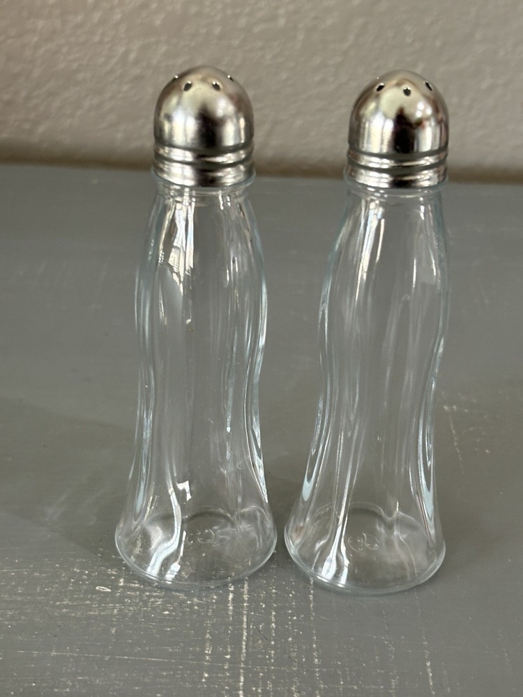 Vintage Glass Diner Salt Pepper Shakers 5” Restaurant Ware Clear Paneled Set