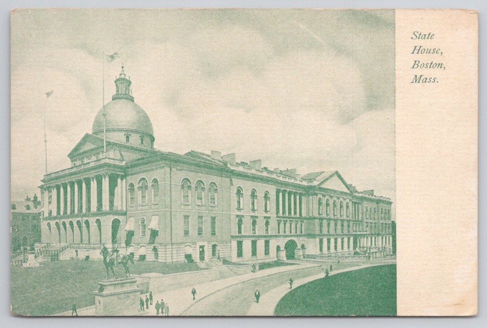State House Boston MA Green Tint Postcard Early 1900s Massachusetts Capitol