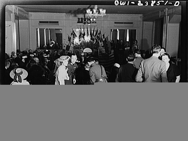 Photo:Interior Gathering Crowd Flags Ballroom 1910s Historic Photo
