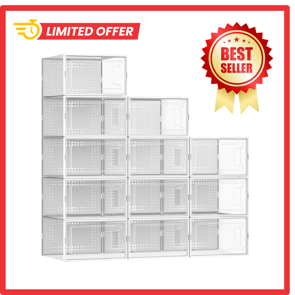 12/24 PCS Shoe Storage Box Clear Stackable Shoe Container Sneaker Organizer XL