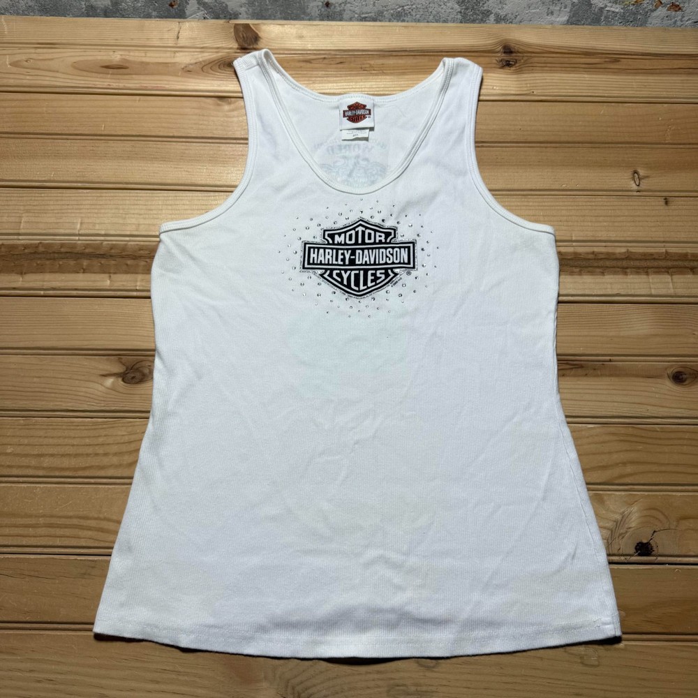 Y2K Harley-Davidson World Oklahoma City Rhinestone Ribbed Tank Top Youth - 2XL
