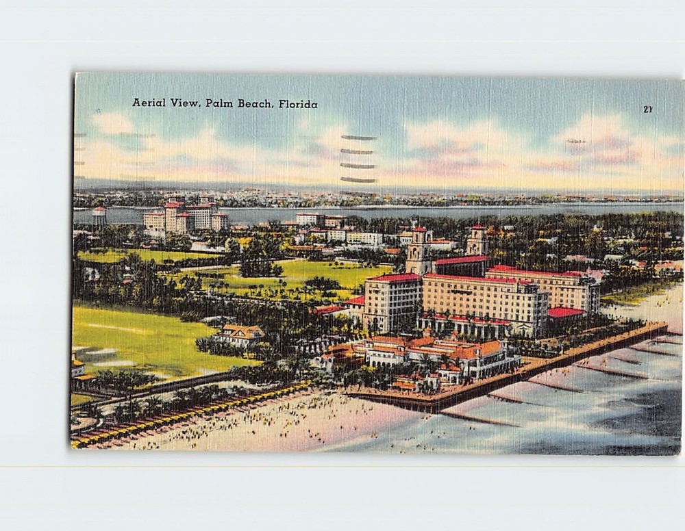 Postcard Aerial View Palm Beach Florida