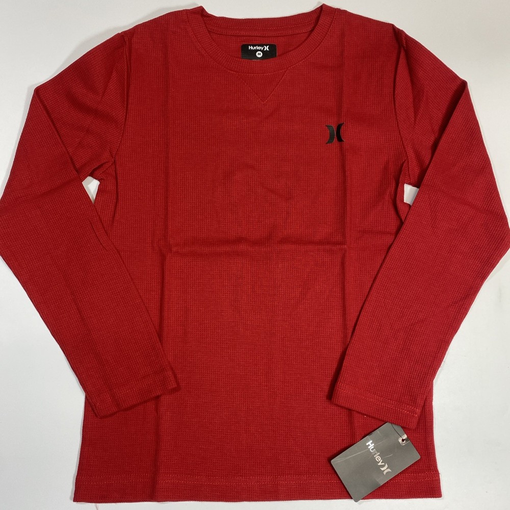 Hurley Youth Boys Shirt Medium Red Thermal Waffle Long Sleeve Casual Logo Tee