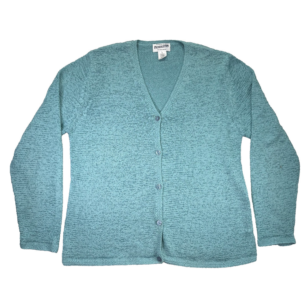 Vintage Pendleton Cardigan Womens L Turquoise Green Button Up Knit Breathable