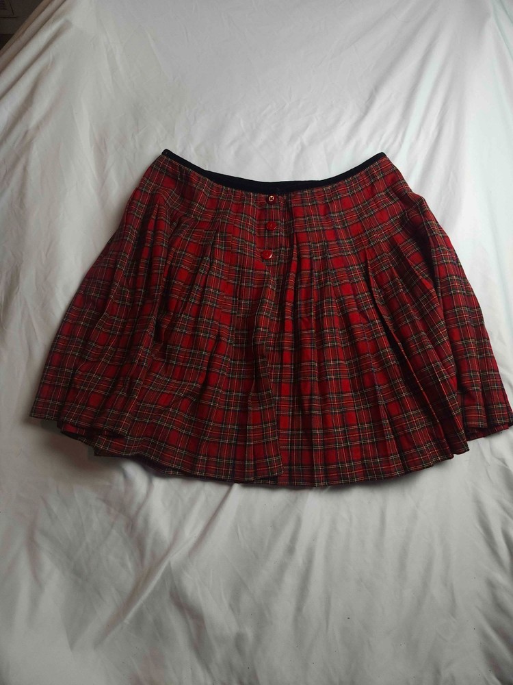 Vtg 80s 90s Liz Claiborne Sport Mini Skirt 16 Red Plaid Pleated Dark Academia