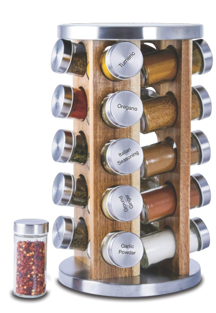 20-Jar Spice Rack Tower with Included Spices - Fast Shipping Organizer