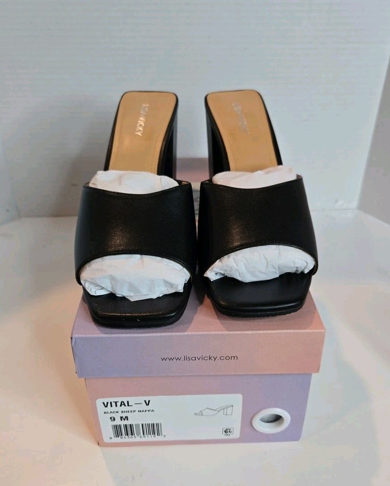 Lisa Vicky Women's Size 9M Black Sheep Nappa Leather Slide Heels