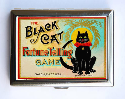 Black Cat Fortune Telling Game Cigarette Case Wallet Business Card Holder
