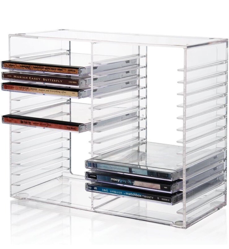 Stackable Clear Plastic CD Organizer 30 Disk Case Holder Storage Space Rack Tray