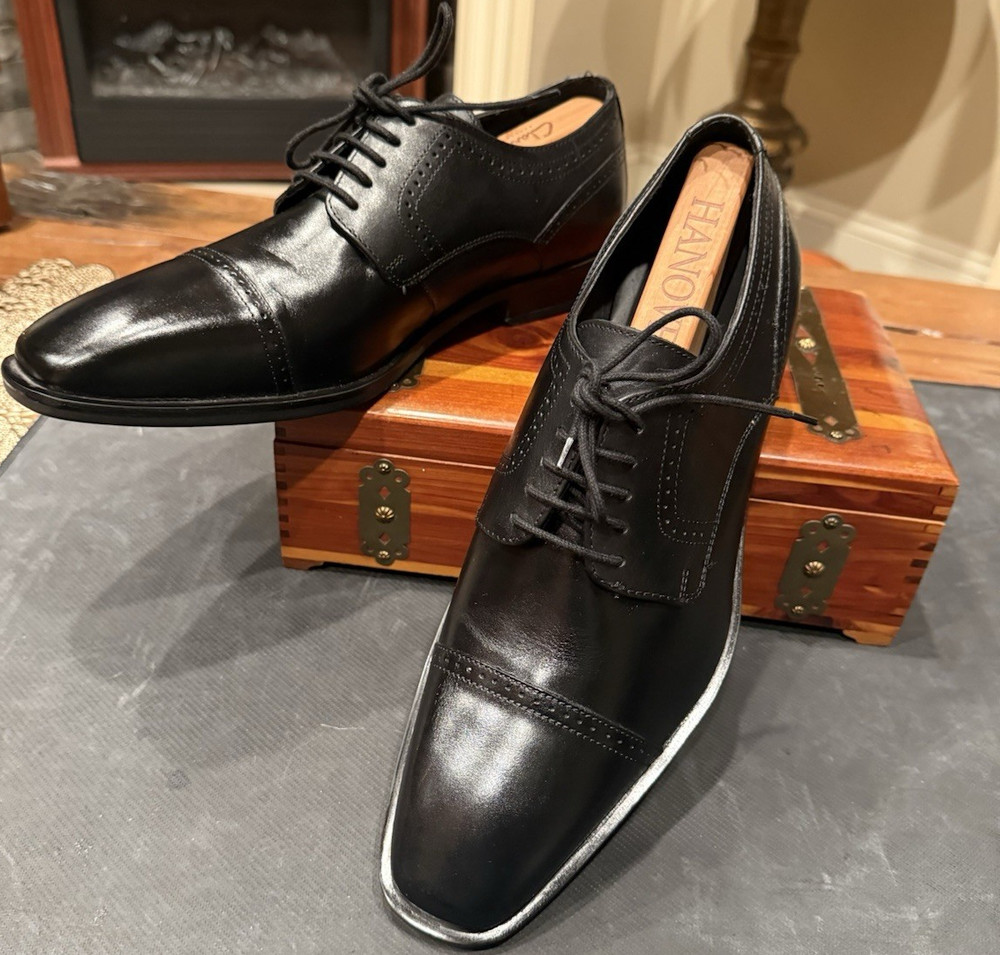 Franco Fortini Black Leather Oxford Men's Dress Shoes Cap Toe Lace-Up 11.5