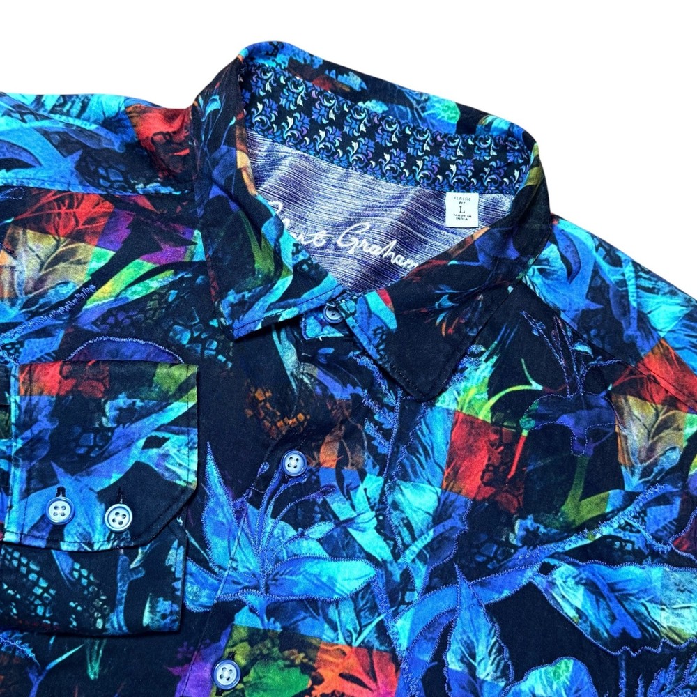 Robert Graham Gatsby Long Sleeve Button Down Shirt Floral Embroidered Mens Large