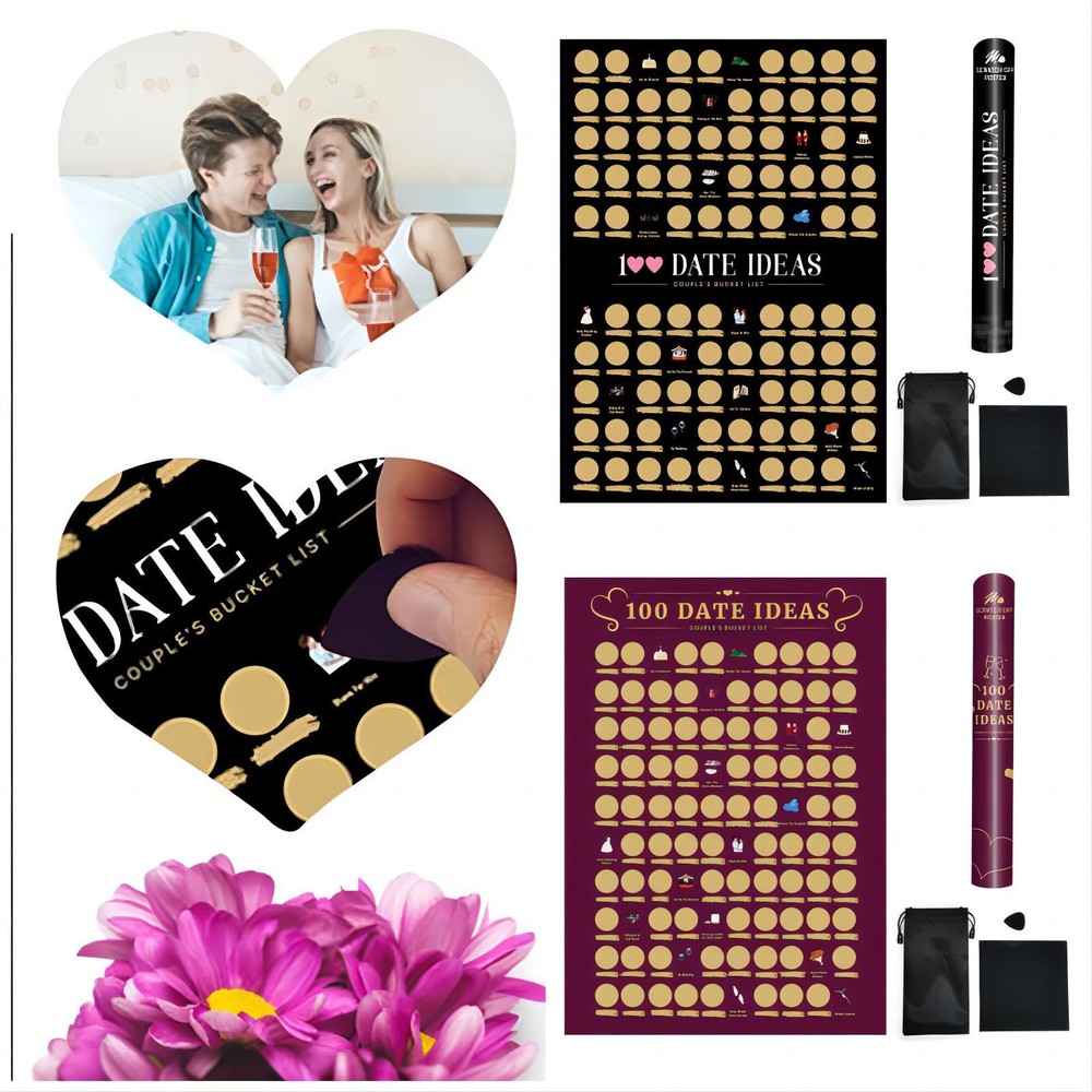 100 Dates Scratch Off Poster Couple Gift with Fun Date Ideas Valentines Day Gift