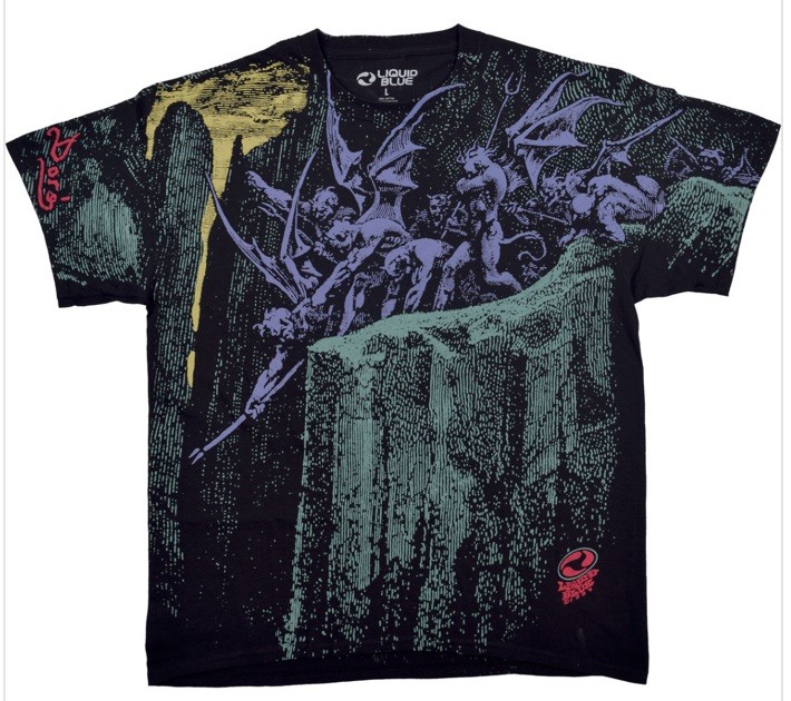RARE 1994 Liquid Blue Gustave Dore Demons Gargoyle Leviathan T-Shirt Sz XL