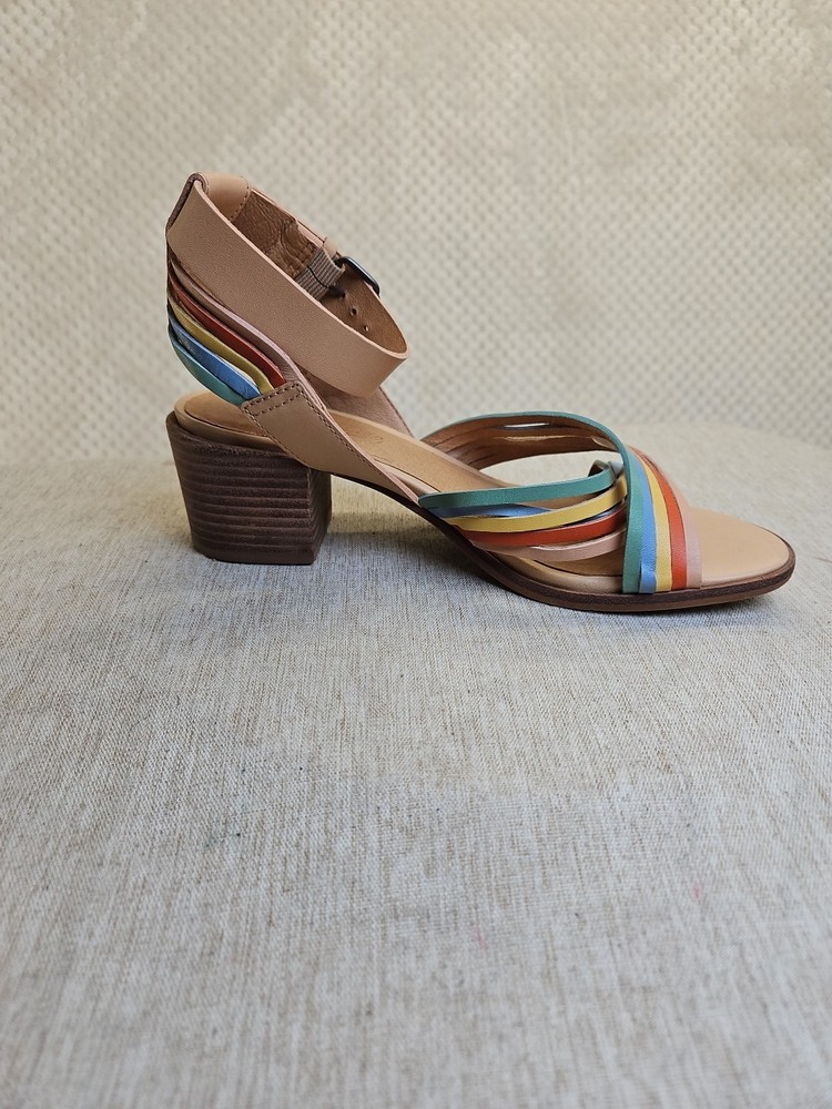 Madewell Samira rainbow striped leather ankle strap sandals size 6 preloved party shoes