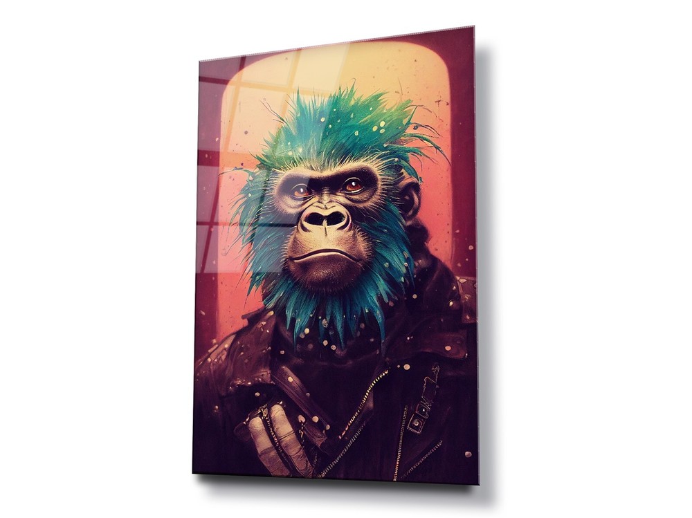 Glass Wall Art Digital Print Poster Canvas HD  MODERN ABSTRACT PUNK MONKEY