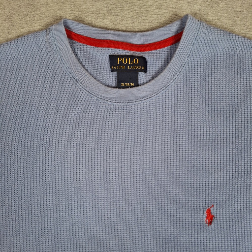 Polo Ralph Lauren Waffle Knit Shirt Men XL Blue Short Sleeve Thermal RUNS SMALL