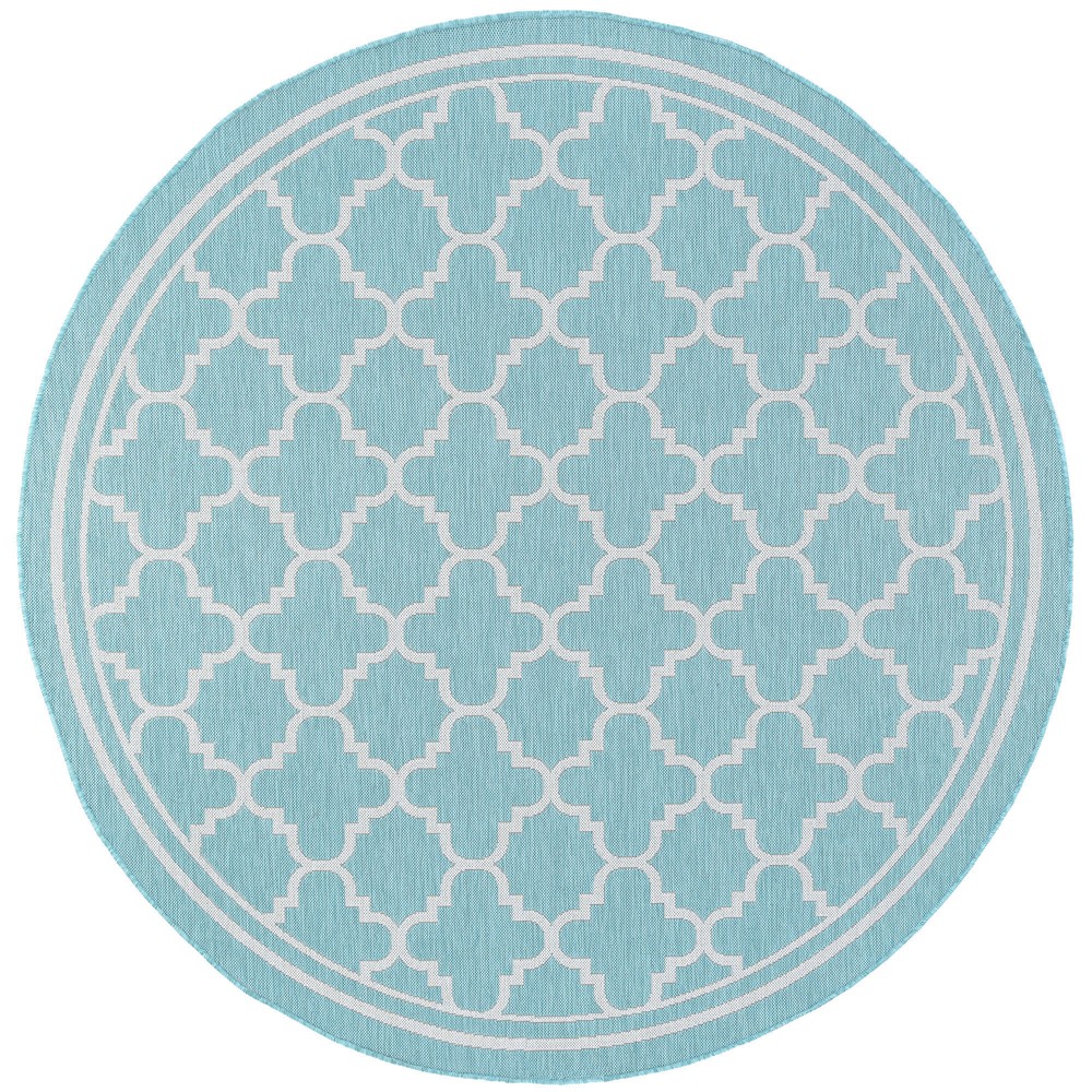 8x8 Blue Repeated Rings Banded Geometric Round Rug 7ft 10in x 7ft 10in ECO1306