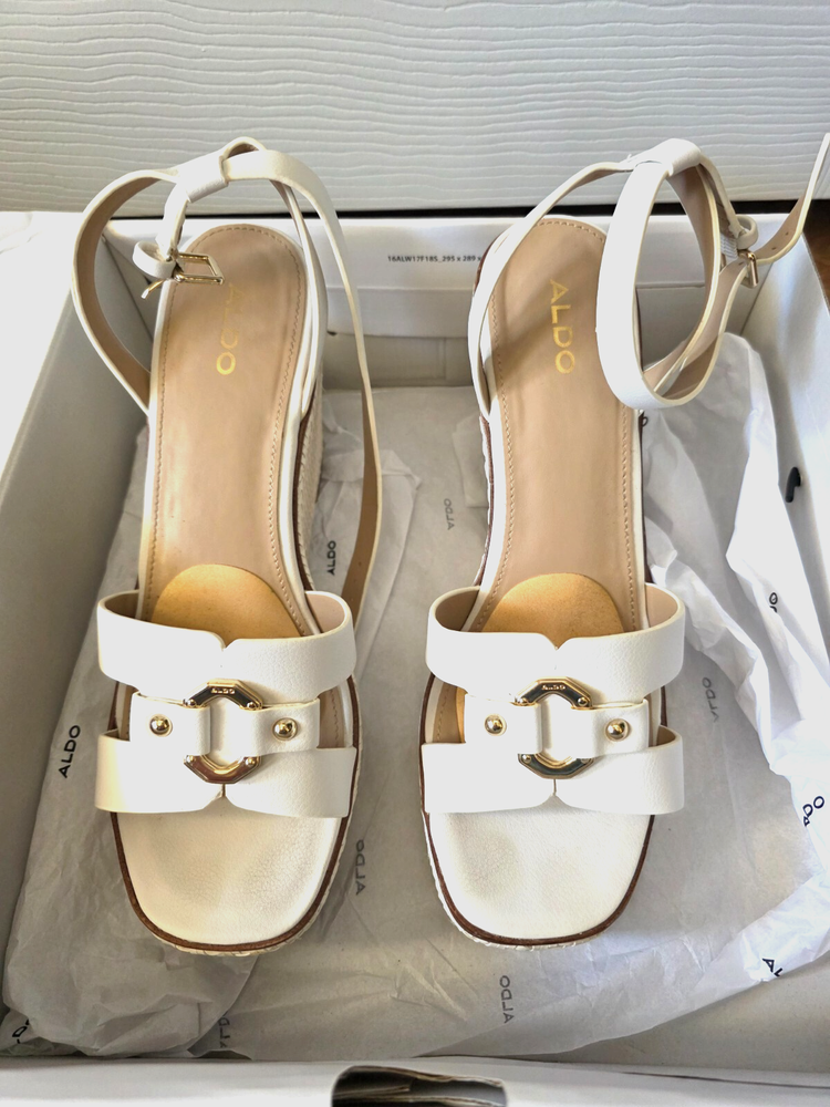 ALDO ONAN Women White Ankle Strap Espadrille Wedges Size 9