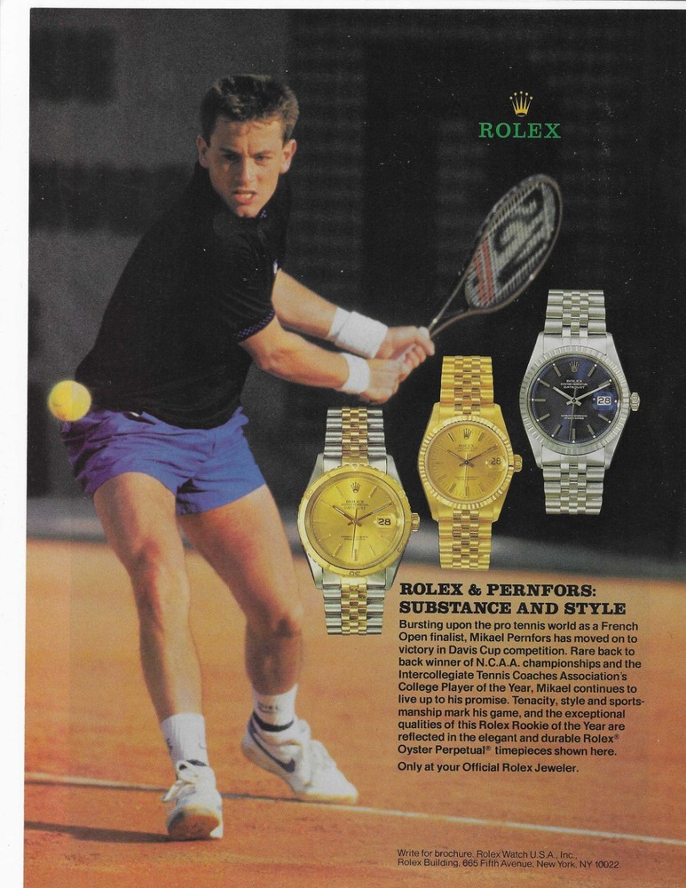 Tennis Mikael Pernfors    Rolex   Original Print Ad