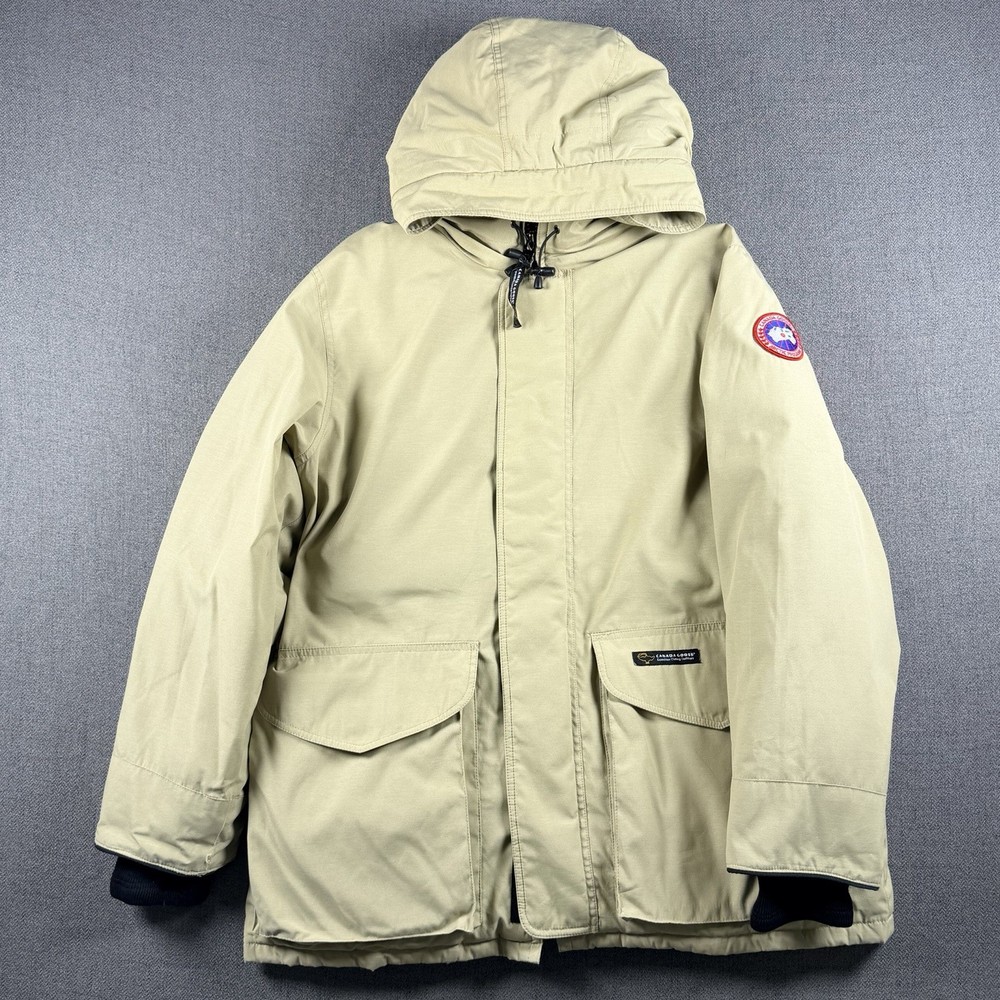 Canada Goose Ontario Parka Size L Beige Tan Hooded Down Jacket Coat Vintage
