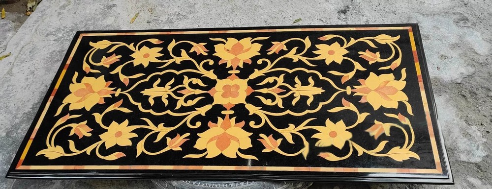 24x15 Black Marble Table Top Inlay Art Handicraft Marquetry Home Decor