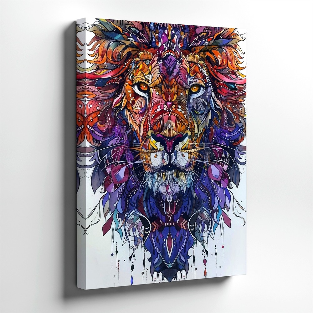 Wall Art Colorful Lion Portrait Abstract Animal Canvas Print Modern Home Decor