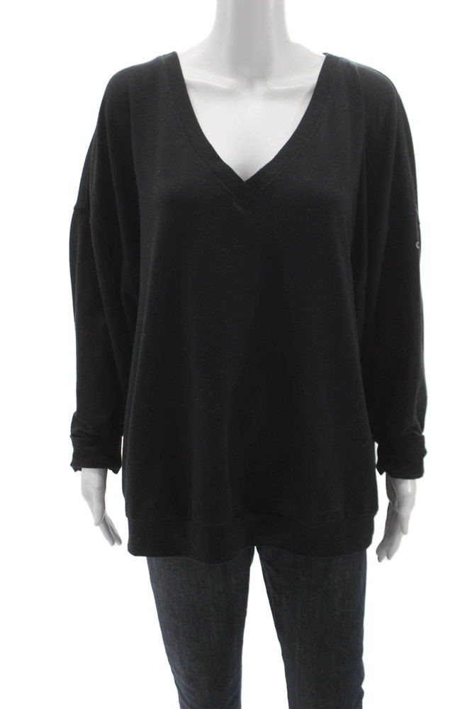 Alo Yoga Womens V Neck Pullover Sweatshirt Black Long Sleeve Size LFree Shipping in US $100+ Orders | $6.95 Orders Below