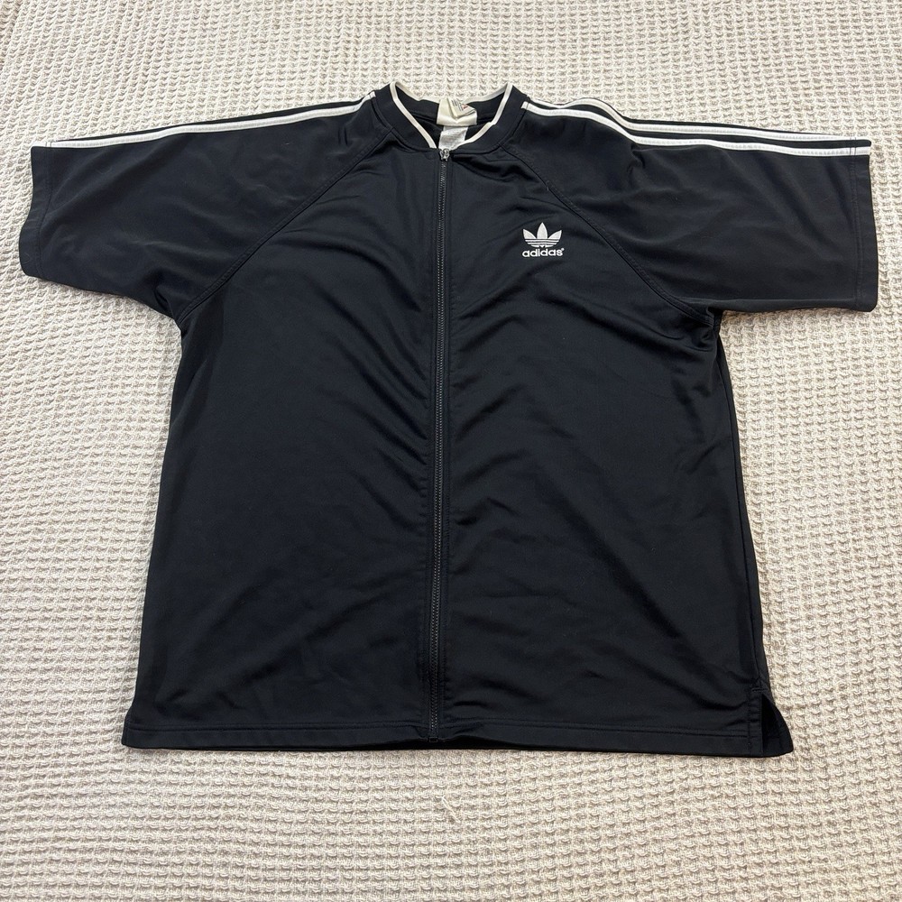VTG ADIDAS Short Sleeve Full Zip Black Top Men's XL Trefoil Logo Warm Up Shirt