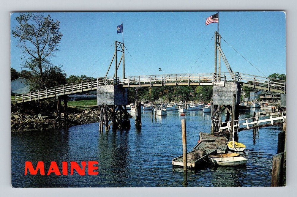 Ogunquit ME-Maine Perkins Cove Drawbridge Harbor Vintage Postcard