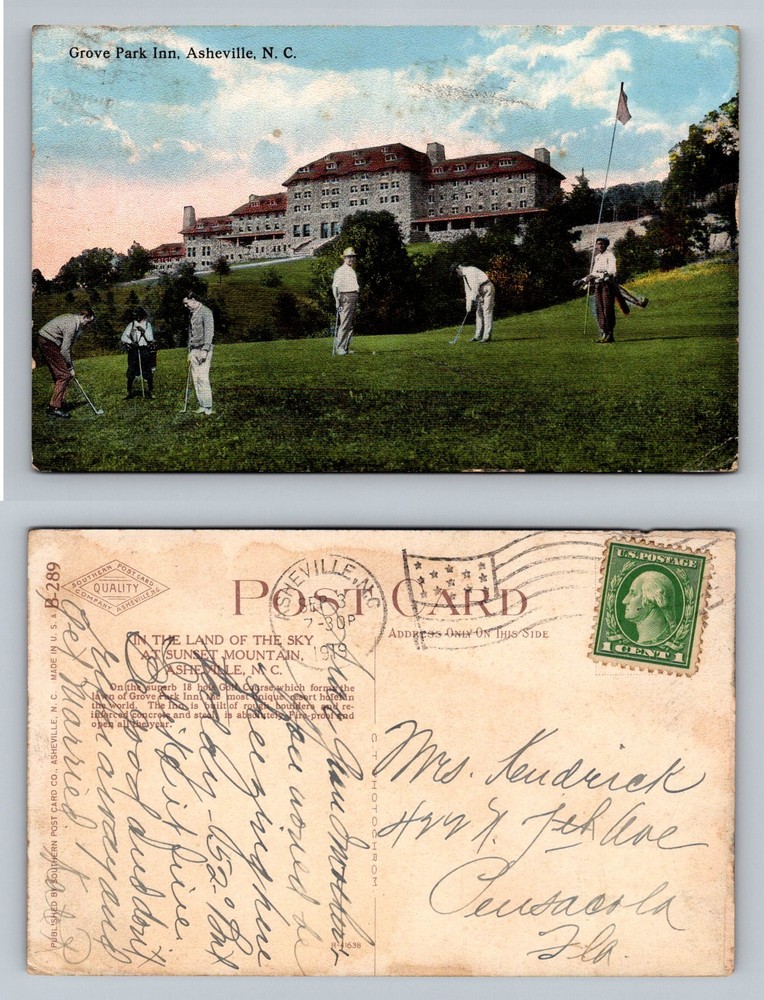 Asheville, NC-North Carolina, Grove Park Inn Golfers Vintage c1919 Postcard