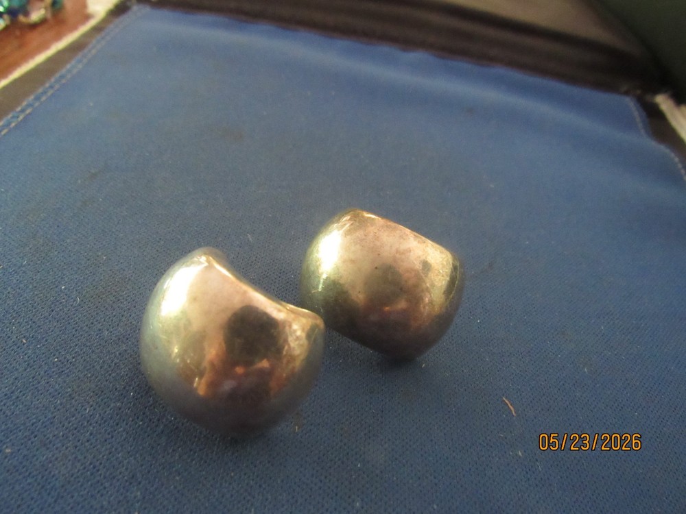 Vintage Sterling Silver Puffed Our U Shape Signed Pierced Post Stud Earrings