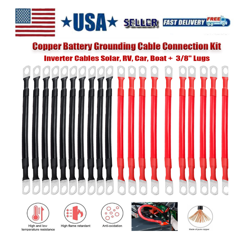Battery Ground Cable 5AWG Battery Connection Cable Terminal Kit Copper+3/8